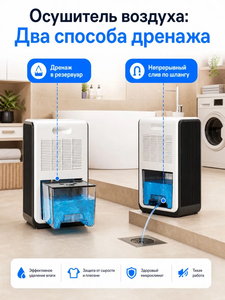 Осушитель воздуха для дома,50 кв м,Белый и черный, черный, фото 5