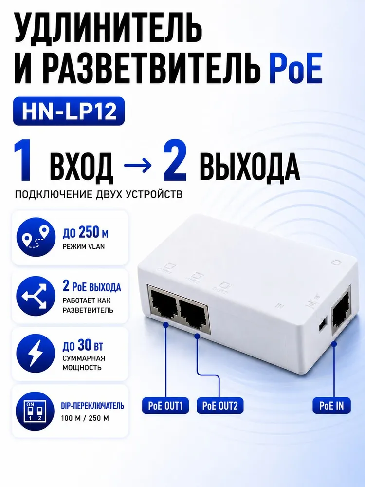 HN-LP12 удлинитель PoE по UTP Hunter, вариант