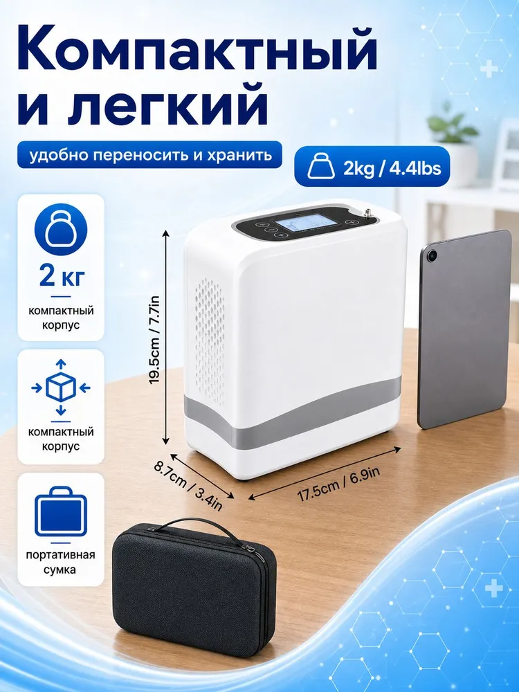 Портативный концентратор кислорода (чистота 93%) для дома и путешествий модель с надежной конструкцией и аккумулятором., вариант, фото 2
