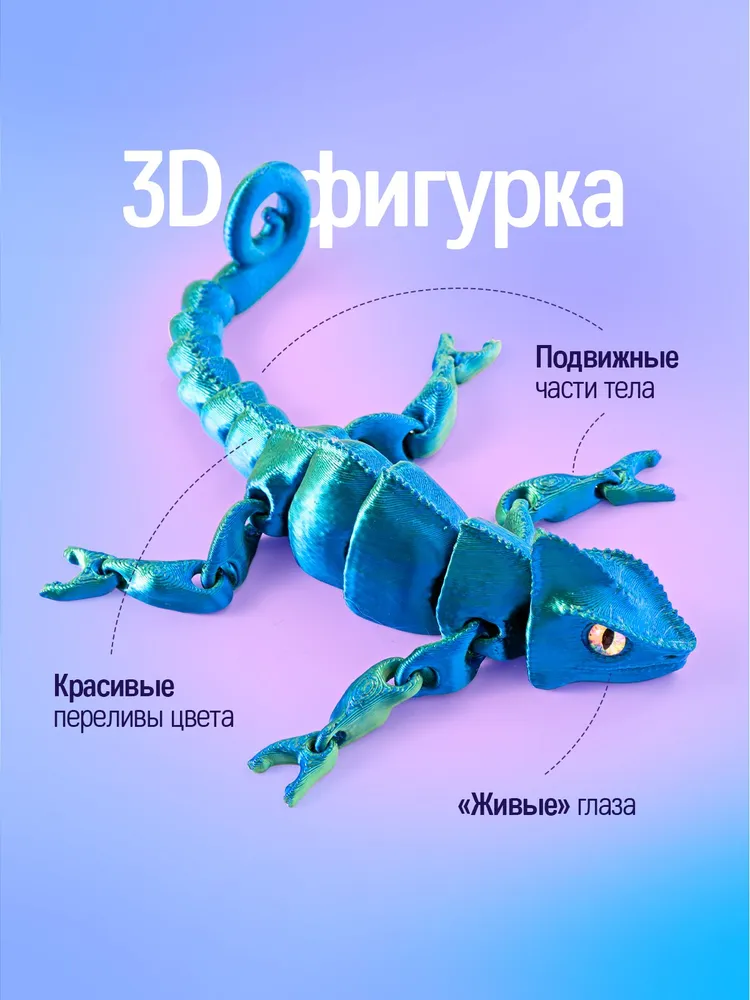 3д игрушка подвижная Хамелеон / фигурки животных / игрушки антистресс. Набор 3 шт, разноцветные. Длина 15 см., 3 шт, фото 4
