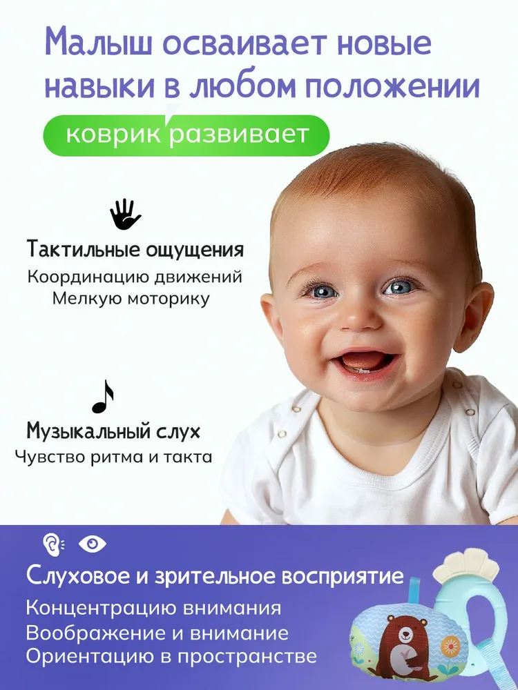 Коврик-манеж игровой с бортиками для новорожденных и малышей 5 подвесных игрушек, 18 мячиков(80х80х55см), 80x80x55 см, фото 3
