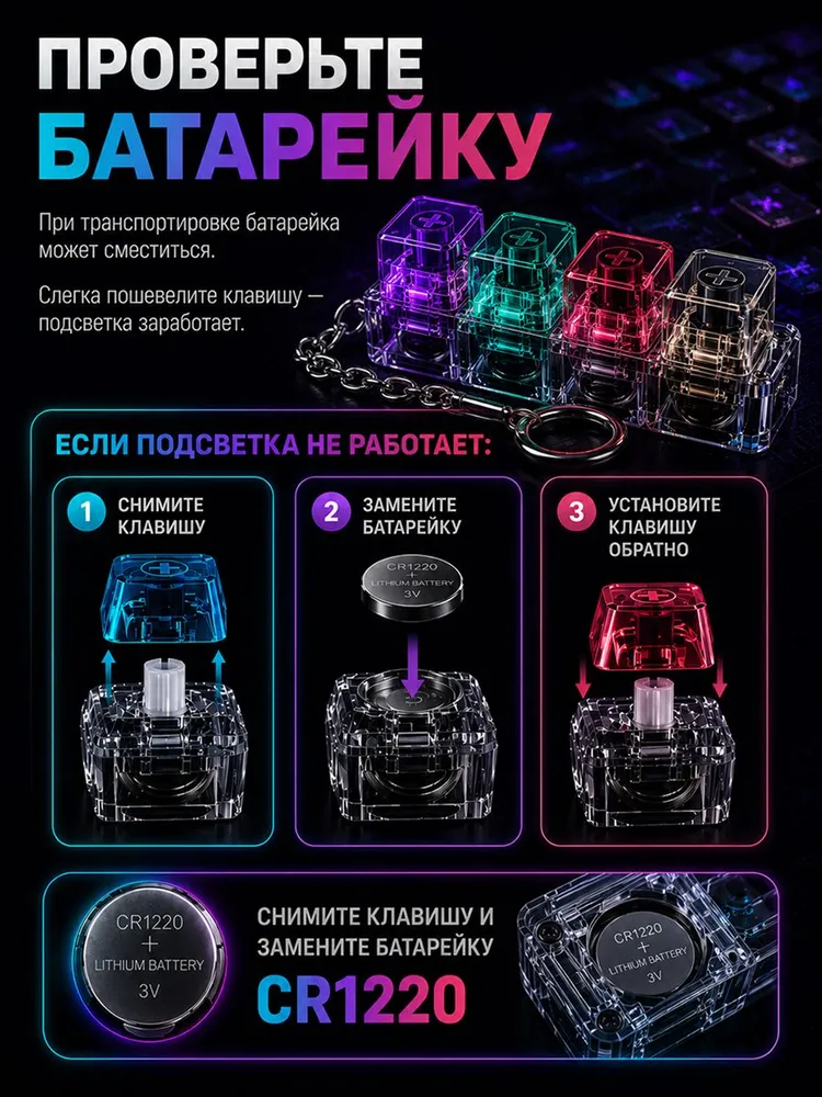 Брелок антистресс Клавиатура светящийся кликер, вариант, фото 4