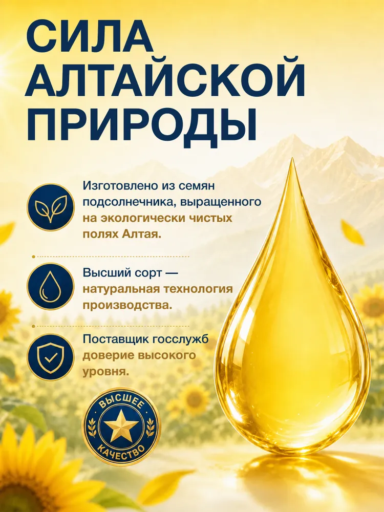 Масло рафинированное подсолнечное "Алтай" Диво Алтая, Высший сорт, для жарки и выпечки, прямого отжима, 5 литров, вариант, фото 3
