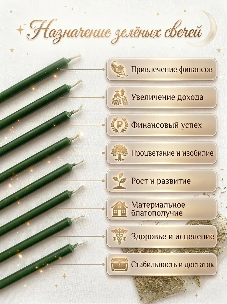 Свечи восковые натуральные зеленые для ритуалов и скруток 80 штук, зеленый, фото 2