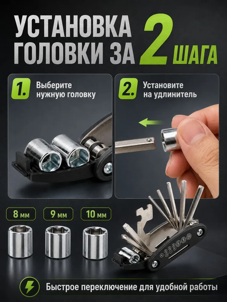 Мультитул компактный многофункциональный, для велосипеда, авто, домашнего ремонта и туризма, подарок мужчине 16 в 1, вариант, фото 6