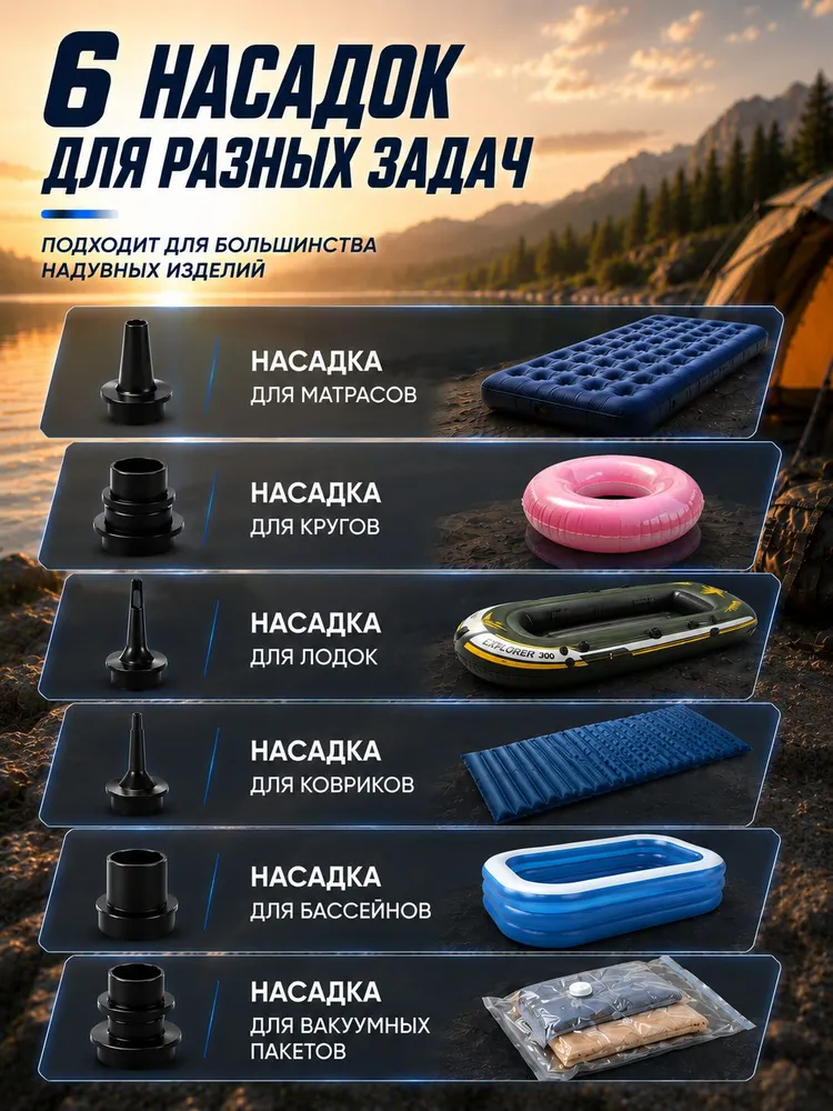 Насос для матраса аккумуляторный, для лодки ПВХ, бассейна и надувных изделий, вариант, фото 2
