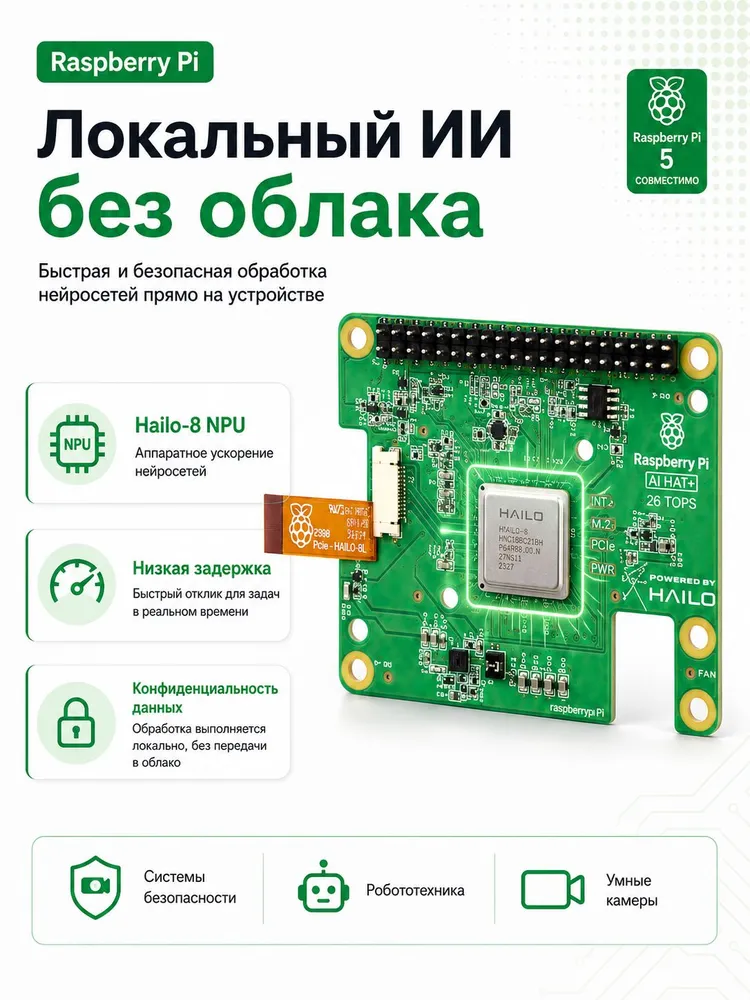 Raspberry Pi 5 AI HAT+, 26 TOPS для Raspberry Pi 5, Hailo-8 (Плата расширения искусственного интеллекта), вариант, фото 4