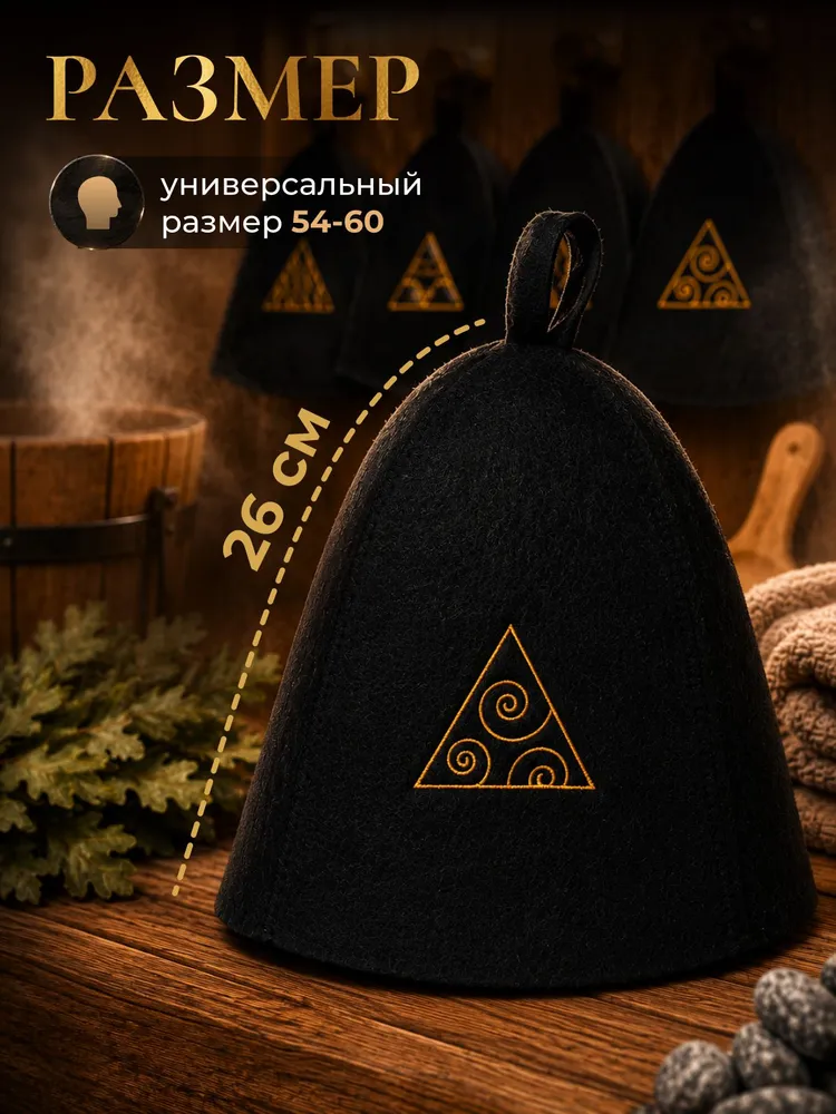 Набор шапок для бани и сауны ГлавБаня 4 шт, Четыре стихии золото, черный войлок, 4 шт, фото 4