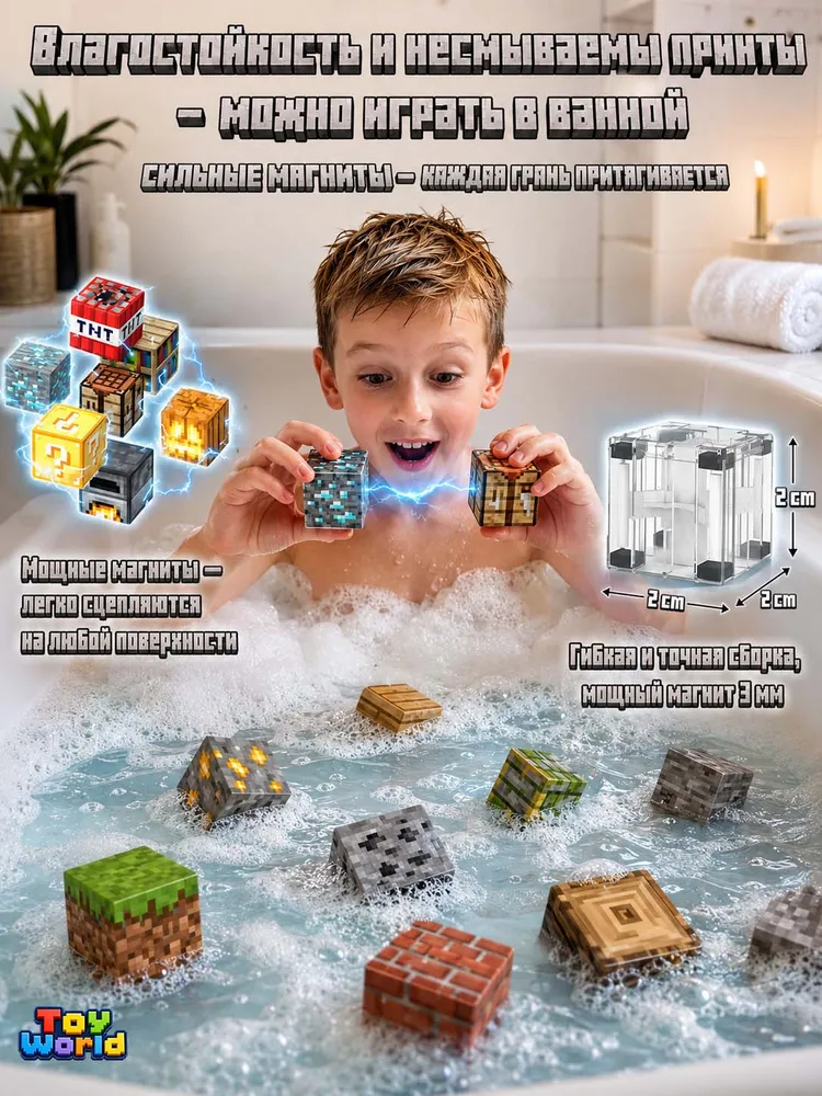 Mайнкрафт, Mагнитный конструктор, Minecraft, 100 блоков, 10 фигурок, DIY, для мальчиков, вариант, фото 5