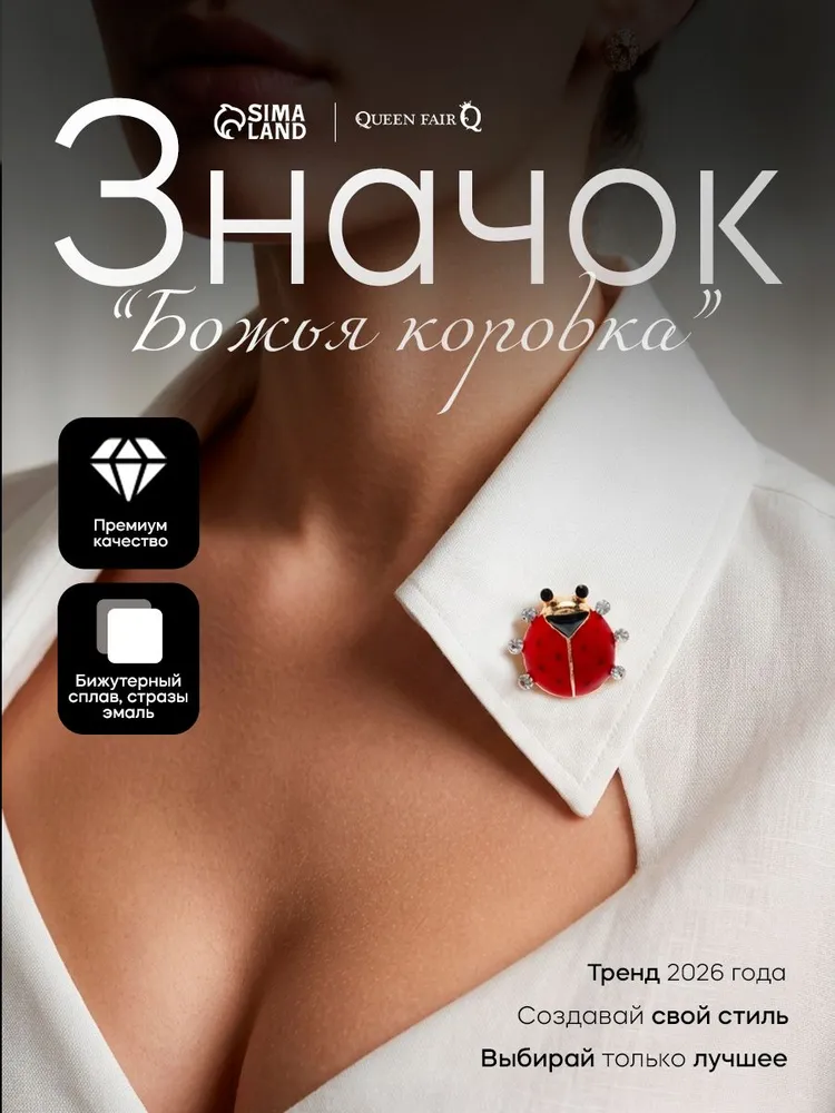 Брошь - значок "Божья коровка"/ женская бижутерия/ цвет красно-черный