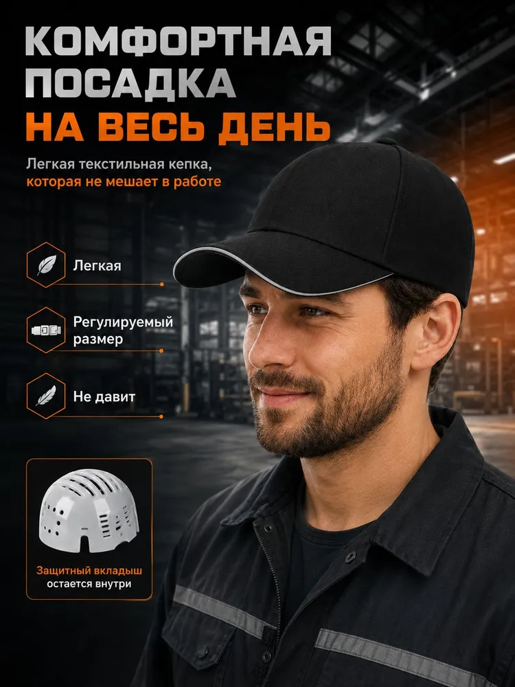 Защитная кепка 2 в 1 с PE-вкладышем, легкая регулируемая рабочая кепка, защита головы для ежедневной работы, вариант, фото 2