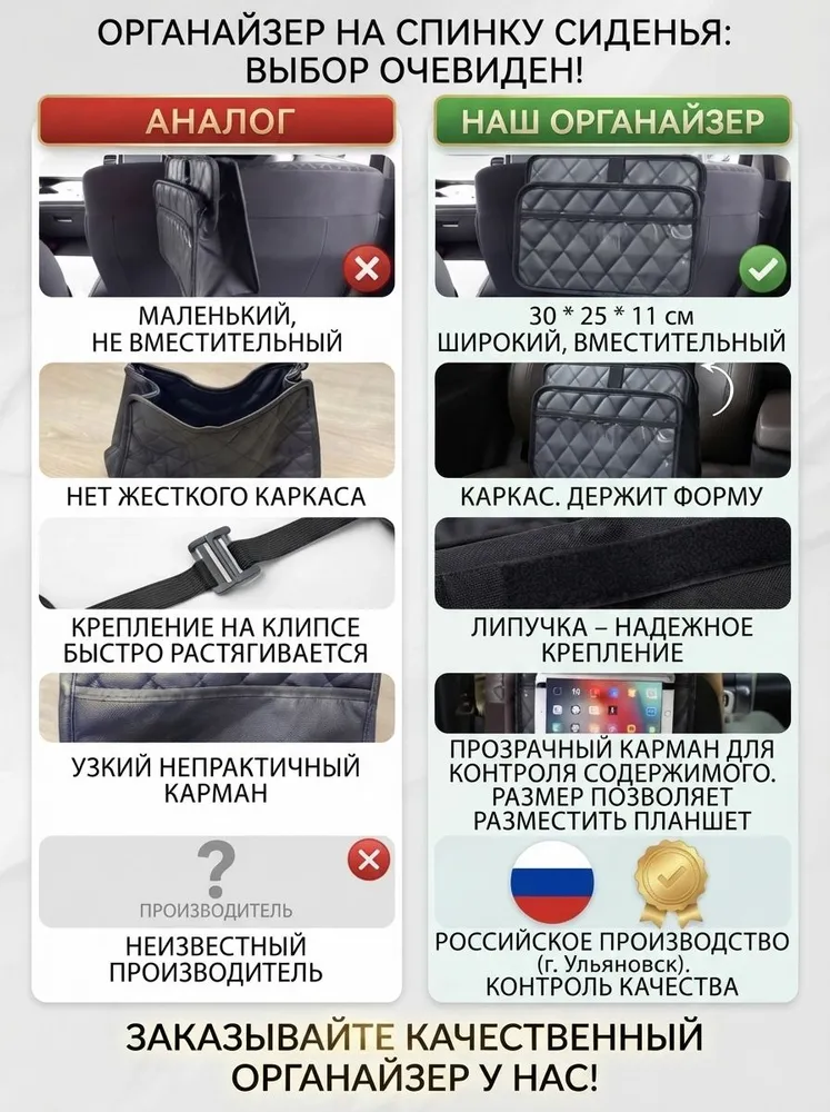 Органайзер в машину на спинку сиденья автомобиля, вариант, фото 5