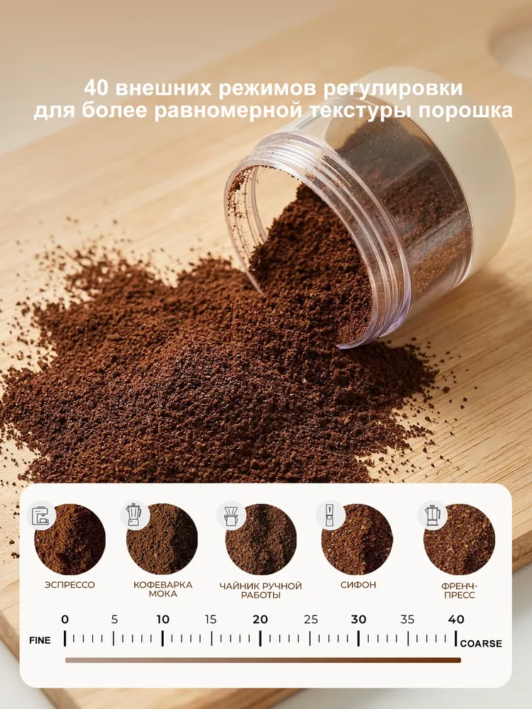 Кофемолка электрическая со стальными жерновами, автоотключением, тихая, для турки и эспрессо, вариант, фото 4