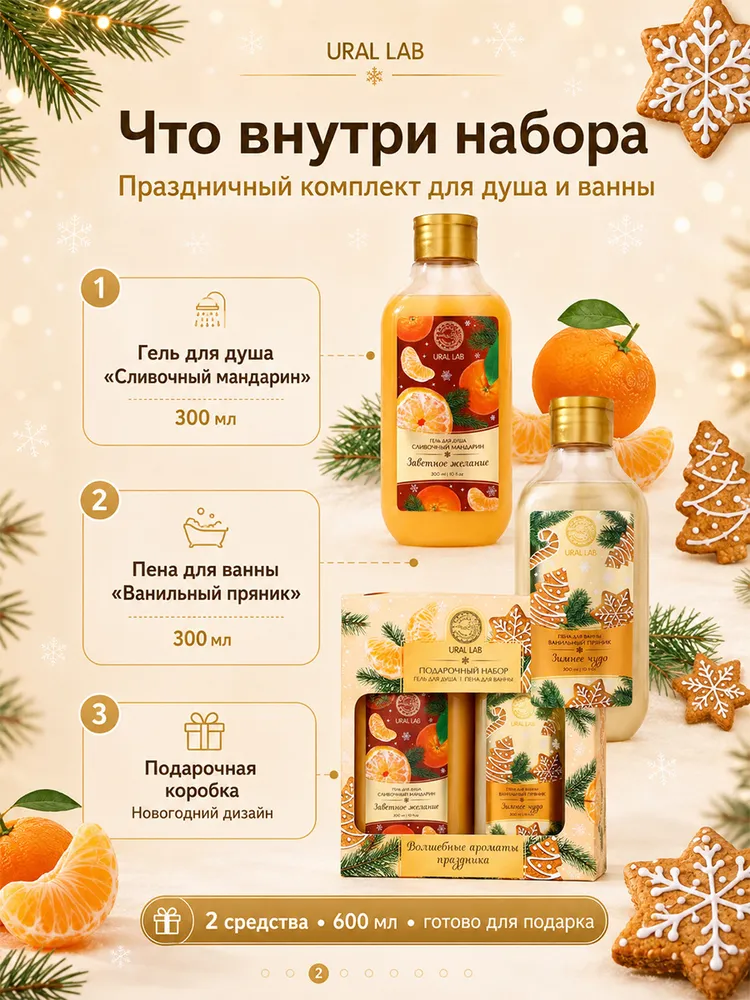 Подарочный набор на новый год: гель для душа и пена для ванны, 2х300 мл, 2x300, фото 2