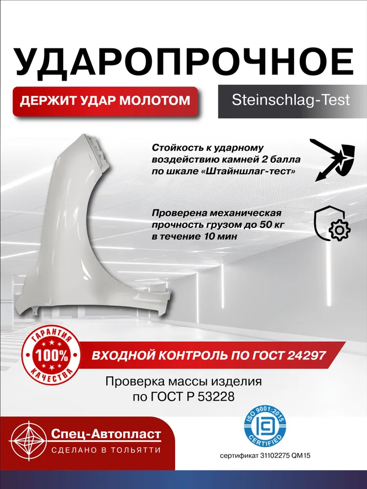 Крыло для Лада Веста Lada Vesta (2015-) переднее правое пластиковое, цвет 221 - Ледниковый, вариант, фото 2