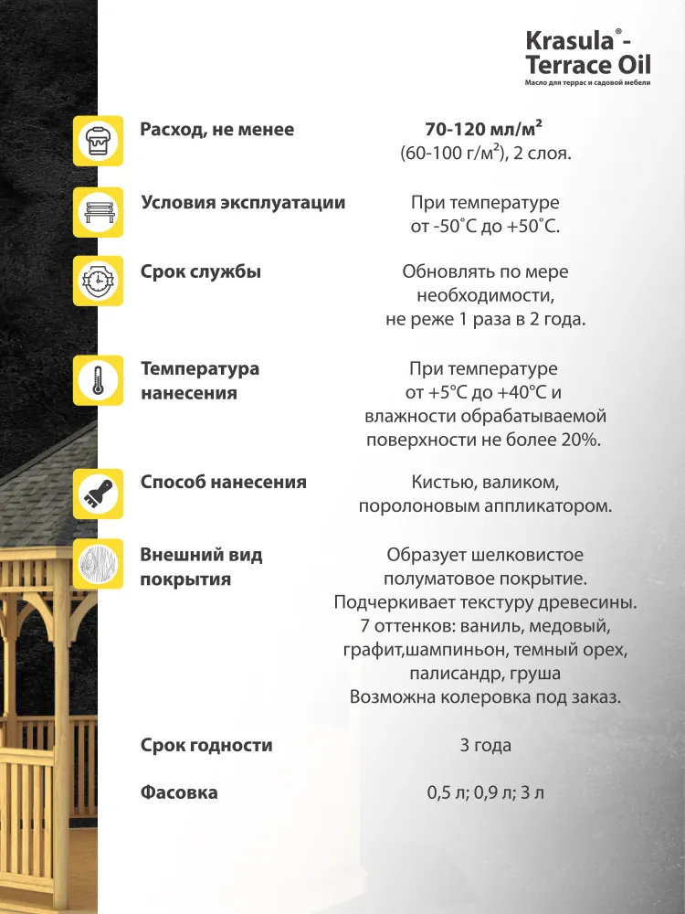 KRASULA-TERRACE OIL, 3л, груша. Масло для террас и садовой мебели, 3 л, фото 4
