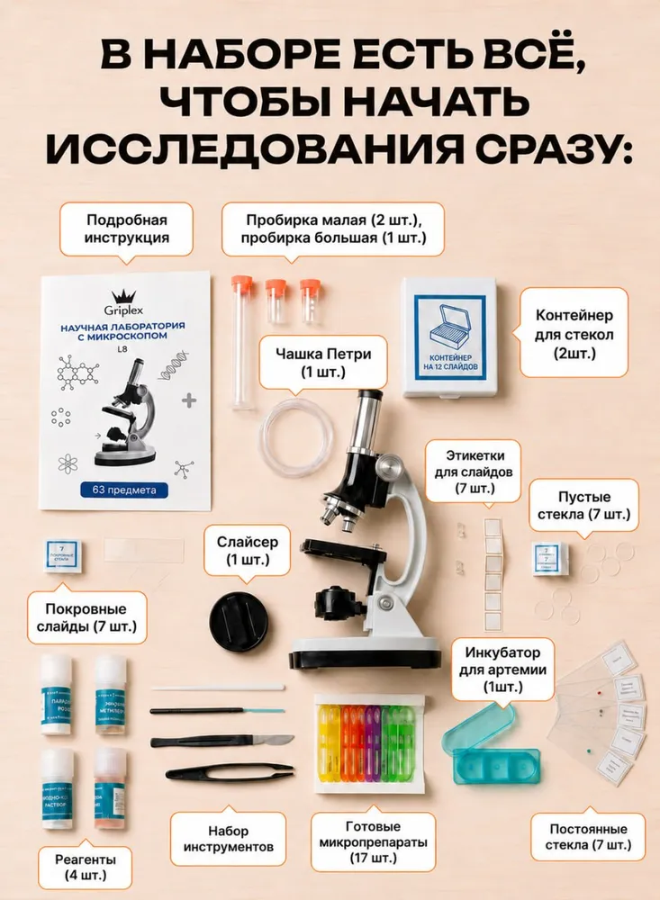 Научная лаборатория с школьным микроскопом L8, вариант, фото 5
