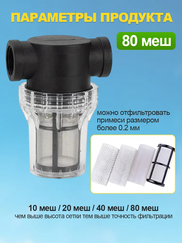Сетчатый фильтр для капельного полива и садового шланга 1/2", 80 mesh, прозрачный, прозрачный, фото 2