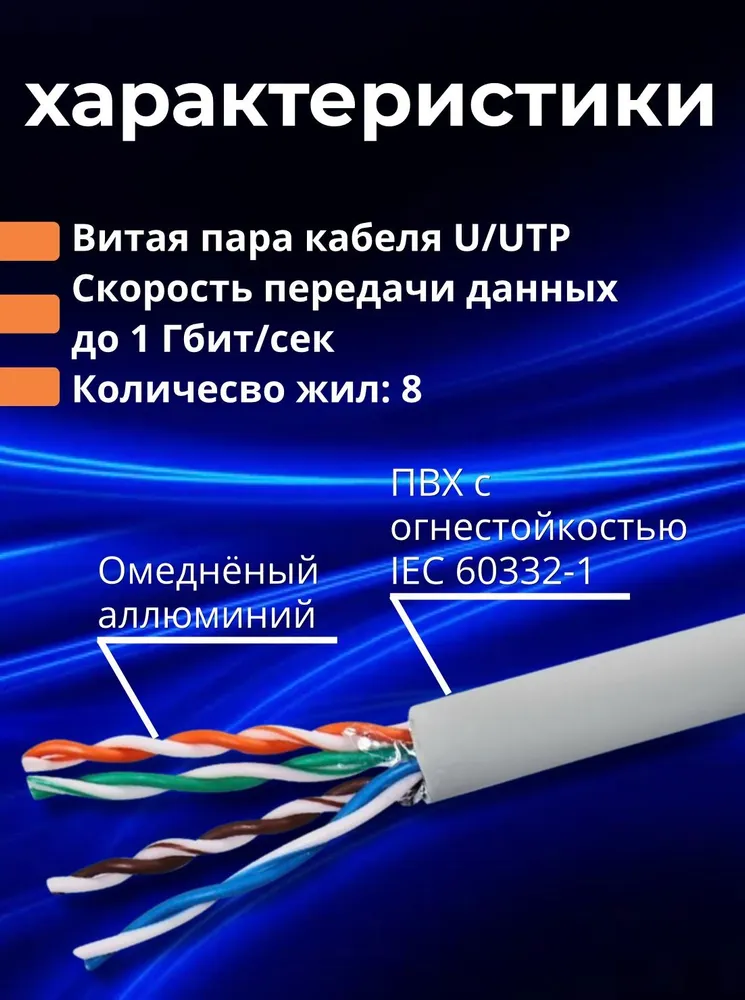 Патч корд - интернет кабель 10м, 1000 Мбит/сек, 8 жил, 10 м, фото 3