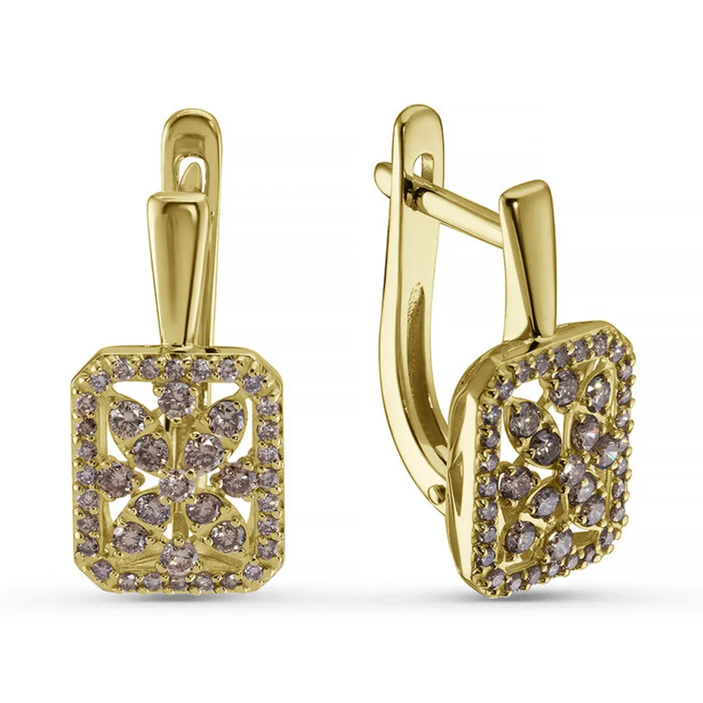 Серьги из лимонного золота DIAMANT-ONLINE с коньячным бриллиантом 585 пробы, золотой