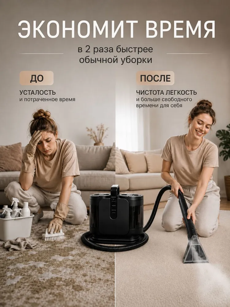Моющий пылесос для мебели, для химчистки с насадками. Для дома, диванов, ковров, стекол, окон, автомобилей. Пылесос с функцией пара, вариант, фото 2