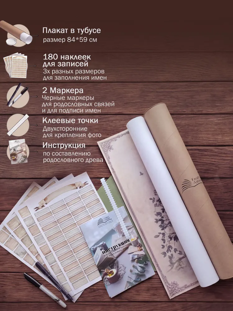 Семейное древо. Родословный плакат с наклейками., вариант, фото 2