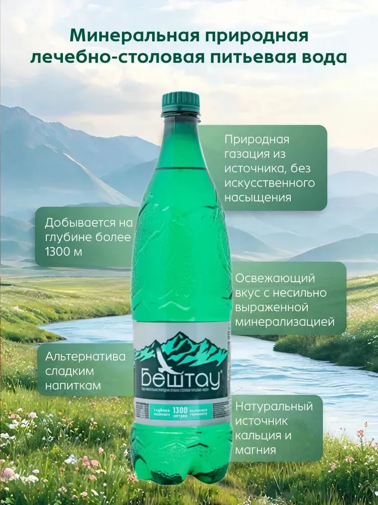 Вода минеральная Бештау газированная природная питьевая лечебно-столовая 1,0л ПЭТ упаковка 6 штук, 1 л, фото 5