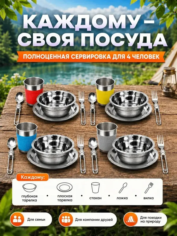 Набор туристической посуды на 4 человека 23 предмета, вариант, фото 4