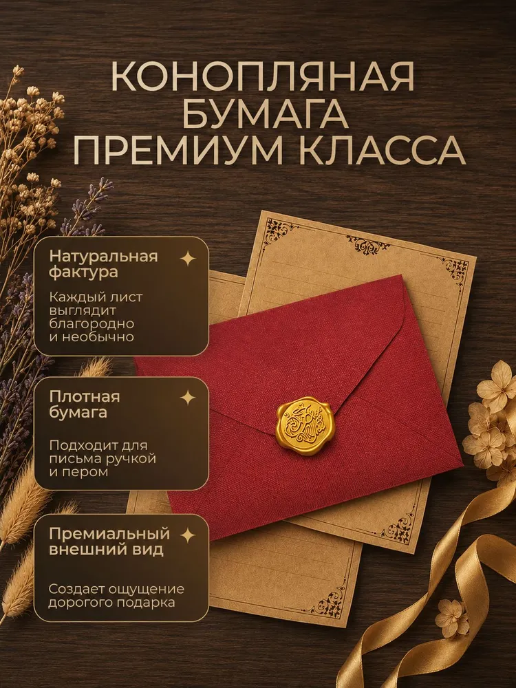 Конверт подарочный для пожеланий, денег и поздравлений с печатью и бумагой для письма бордовый, вариант, фото 2