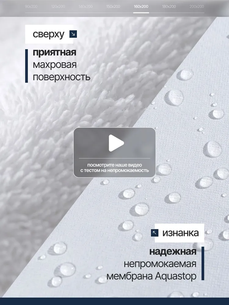 Наматрасник 140x200 непромокаемый на резинке, защитный чехол на матрас 140x200, наматрасник 140х200, 160x200, фото 3
