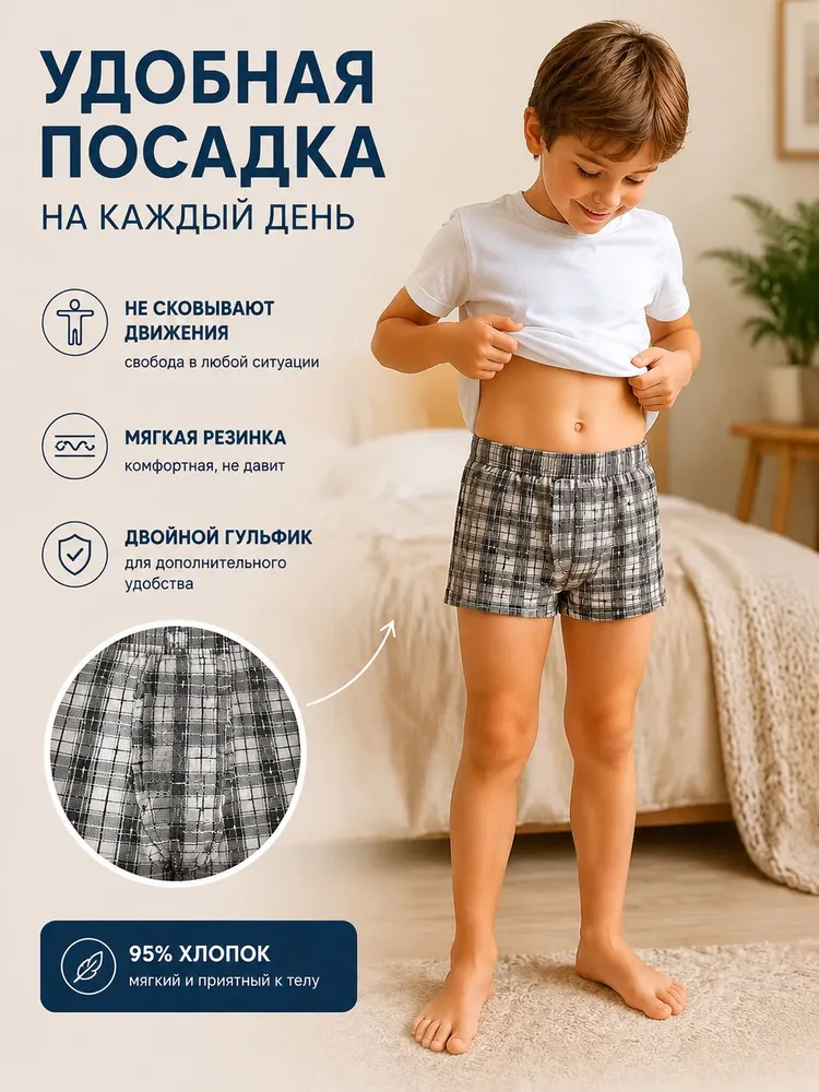Трусы боксеры МалиКоль Боксеры для мальчика, набор 2 шт, трусы хлопковые, 95% хлопок, детское белье, 2 шт, 2 шт, 2 шт, фото 3