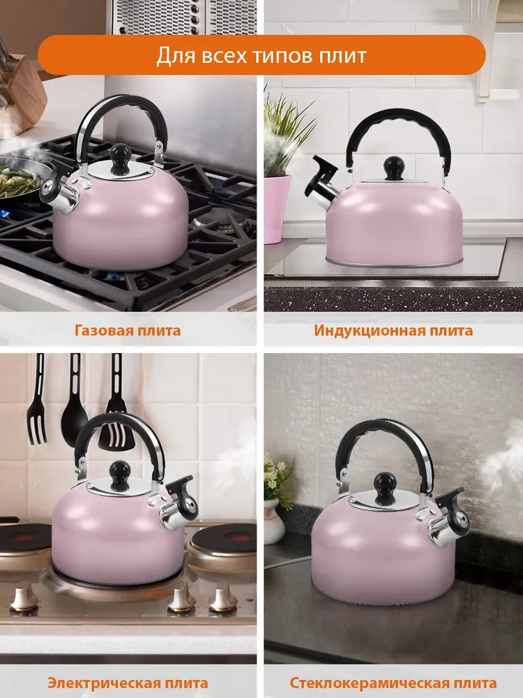 HOME ELEMENT Чайник со свистком нерж. сталь 2 л, красный матовый, 2 л, фото 3