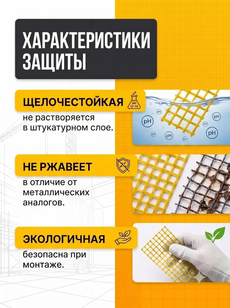 Сетка фасадная 5х5 50 метров/ желтая/ 145 г.м2/ под штукатурку, стеклотканевая, 5x5, 50 м, фото 3