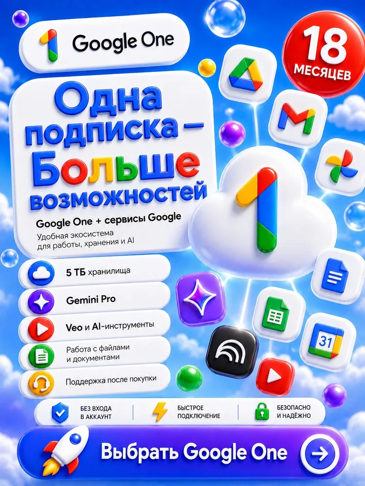 Активация подписки Google AI Pro / Google Диск 5TB / Gemini (Доставка в сообщения), 5 ТБ, фото 3