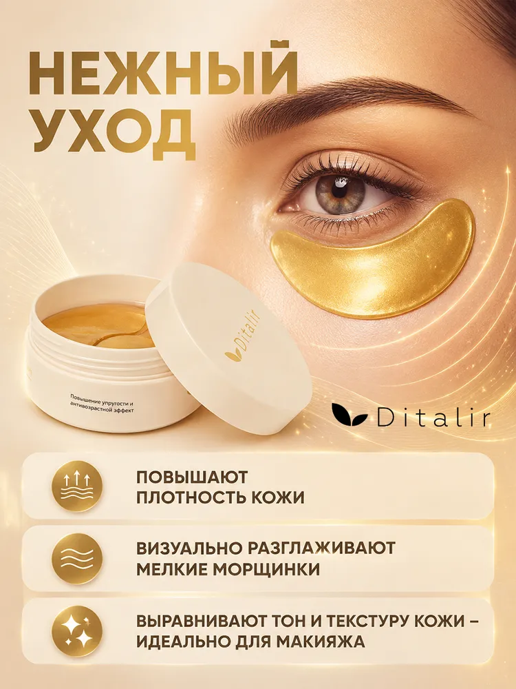 Ditalir "Золотые коллагеновые патчи увлажняющие и укрепляющие для области вокруг глаз., золотой, фото 3