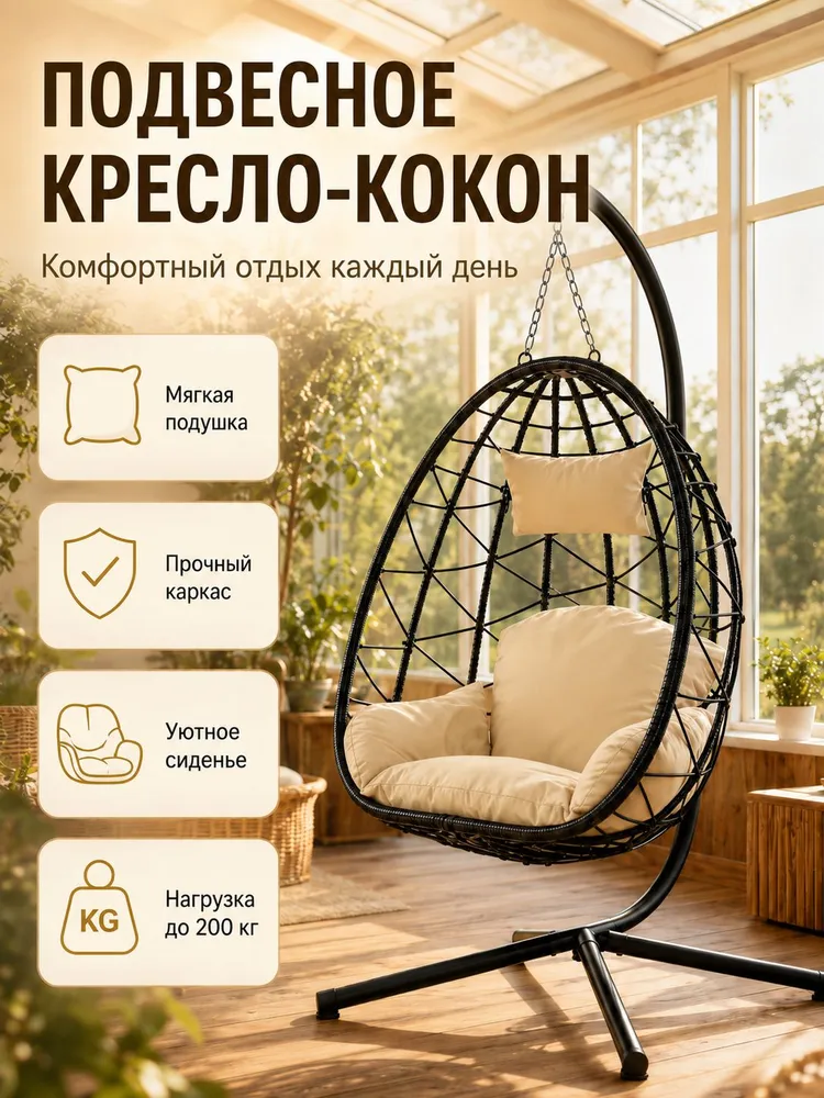 Кресло кокон подвесное на стойке Подвесное кресло, вариант, фото 3