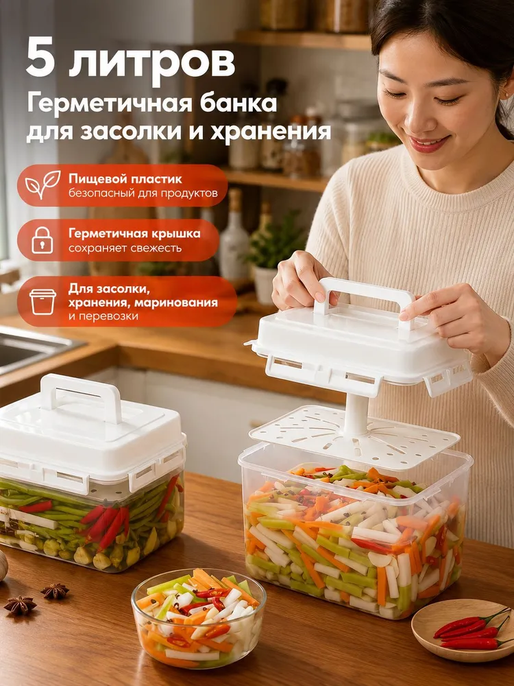 Кадка для засолки 5 л полипропилен, диаметр 23.5 см, 5 л