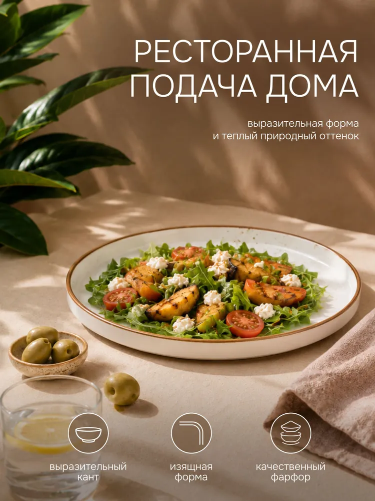 Тарелка обеденная, диаметр 25,5 см с бортиком, Magistro "Церера", фарфоровая, сервировочная, белая, белый, фото 3