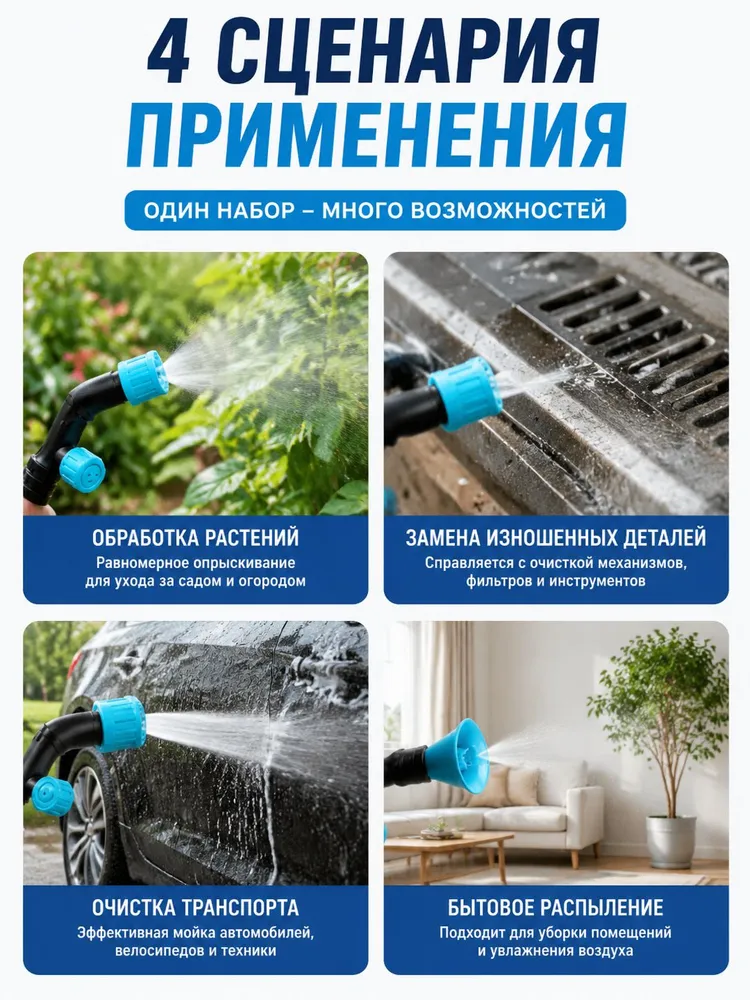 Насадки для опрыскивателя 4 штуниверсальные сменные светло-голубые для сада и дачи, голубой, фото 5
