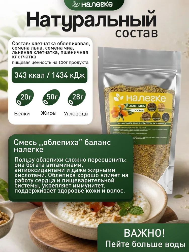 Смесь семян для салата. Семена льна. Семена Чиа. Клетчатка. Облепиха., вариант, фото 2