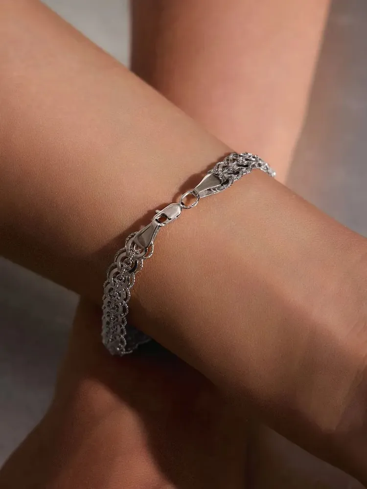 F-Jewelry Браслет серебряный женский широкий 8мм, плетение фараон, ручная работа, размер 18, серебристый, фото 6