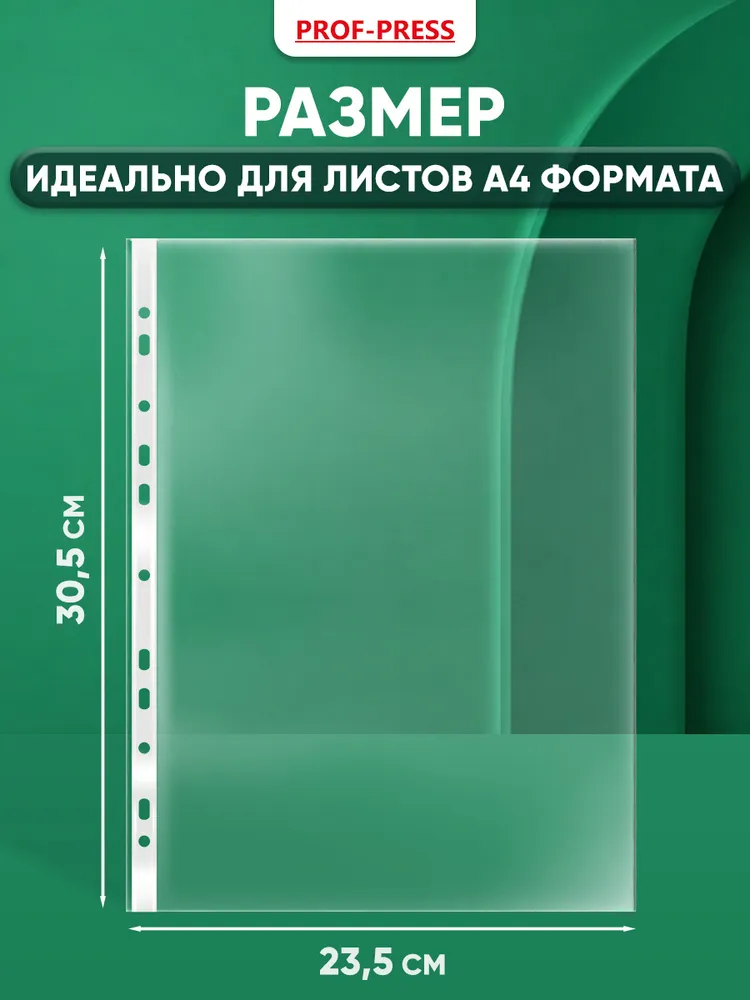 Файлы А4 100 штук, рельефные вкладыши с перфорацией, мультифора 23 микрон, 30 микрон, фото 2