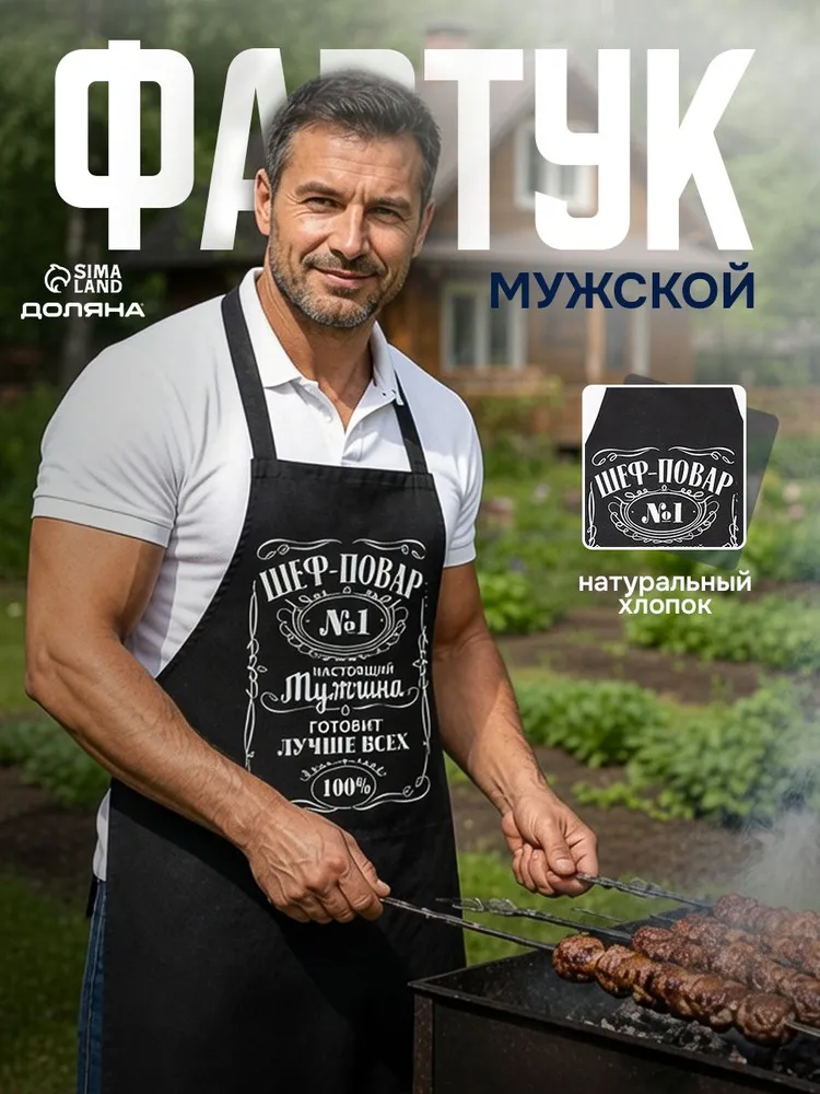Фартук кухонный мужской Шеф-повар №1 / 42-54 RU / 100% Хлопок