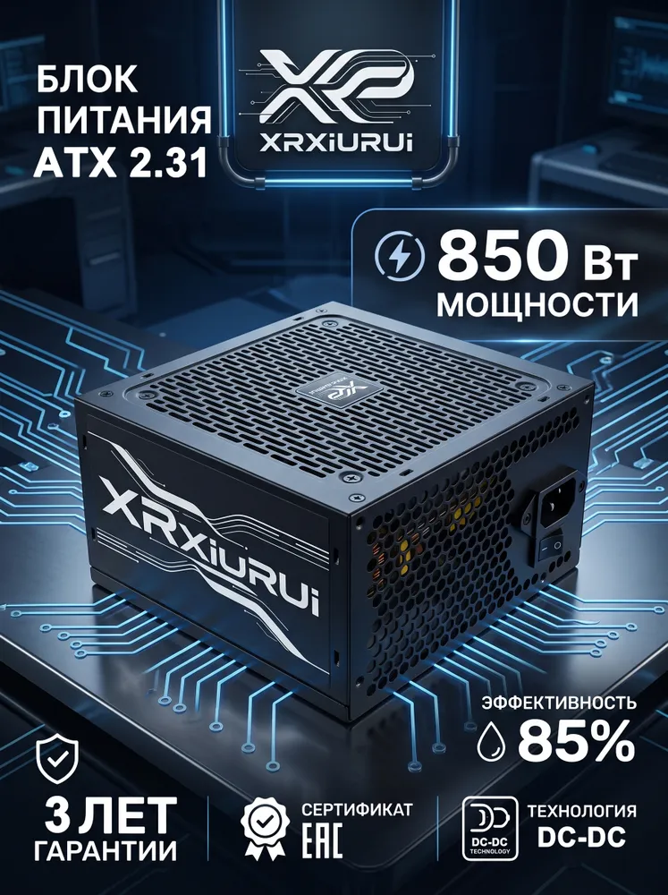 XRXiURUi блок питания для пк 850w, активный PFC, 120-мм тихий вентилятор, черный, для мощных игровых и рабочих станций, 850 Вт