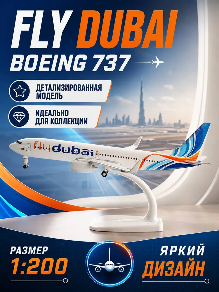Модель самолета металлическая с шасси 20 см Fly Dubai-B737, вариант