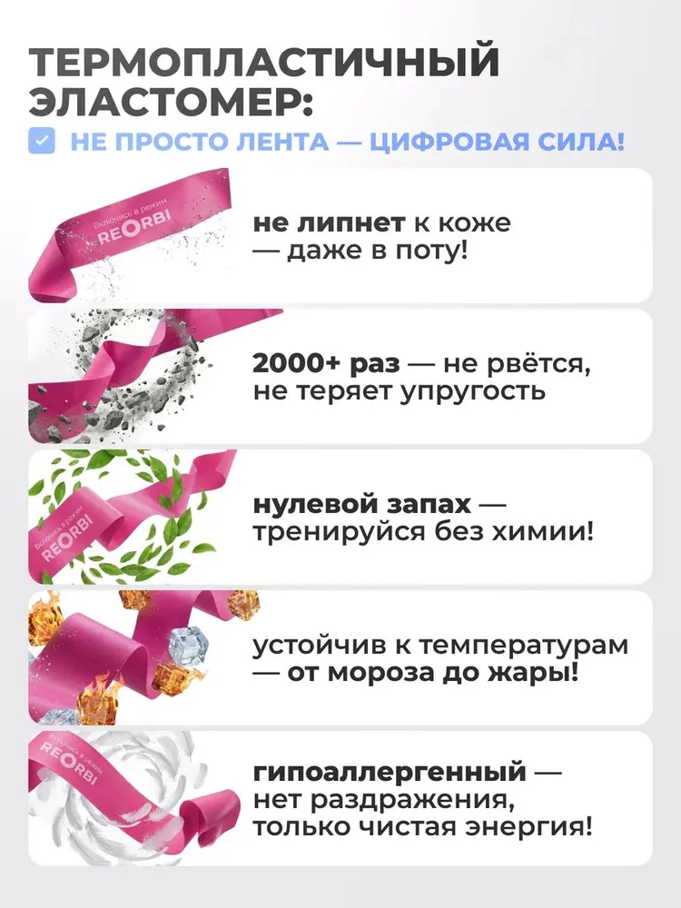 Эспандер ленточный для фитнеса, пилатеса, йоги и растяжки REORBI, вариант, фото 5