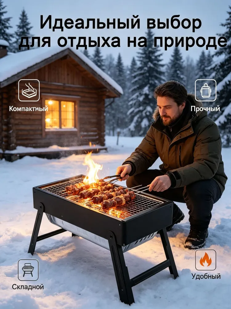 мангал складной переносной для шашлыка, гриль для пикника,350x200x190mm, вариант, фото 3