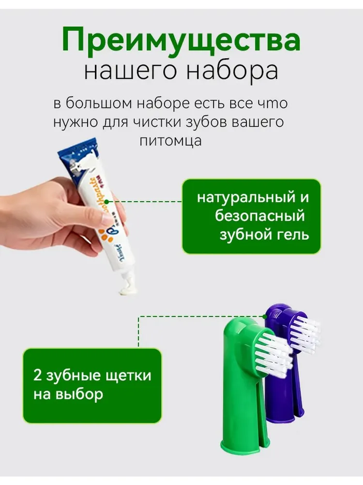 Зубная паста для собак и кошек с зубной щеткой, уход за полостью рта, вариант, фото 3