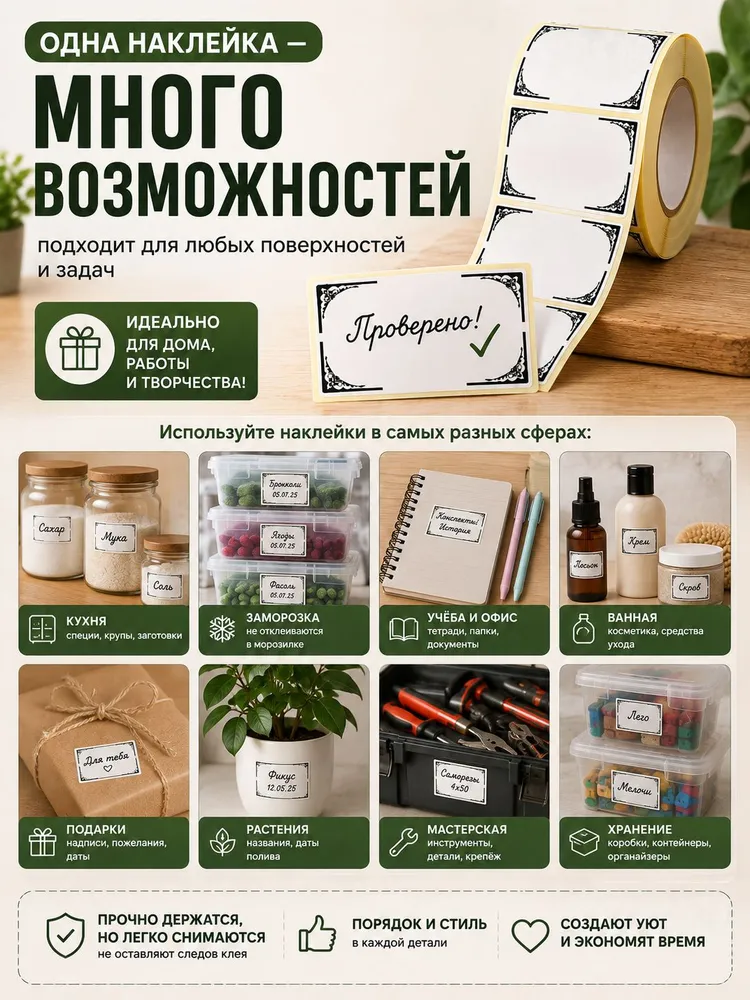 Самоклеящиеся этикетки для маркировки продуктов в холодильнике и морозильной камере, вариант, фото 6