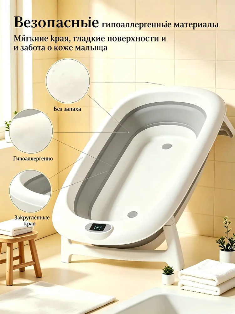 ванночка для купания новорожденных/ванная для новорожденного/ванна для детей/В подарок матрас и ковш/60Л, 60 л, фото 6
